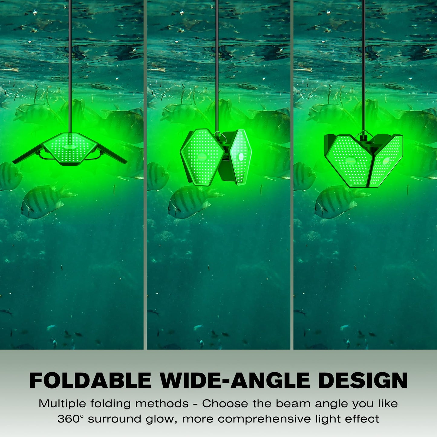 Goldlife 12V Underwater Fishing Light with 50ft Cable, 400W 40000LM Foldable Brightness Green LED Submersible Light Attractants for Docks/Boats/Kayaks, IP69K Rated for Fresh & Salt Water