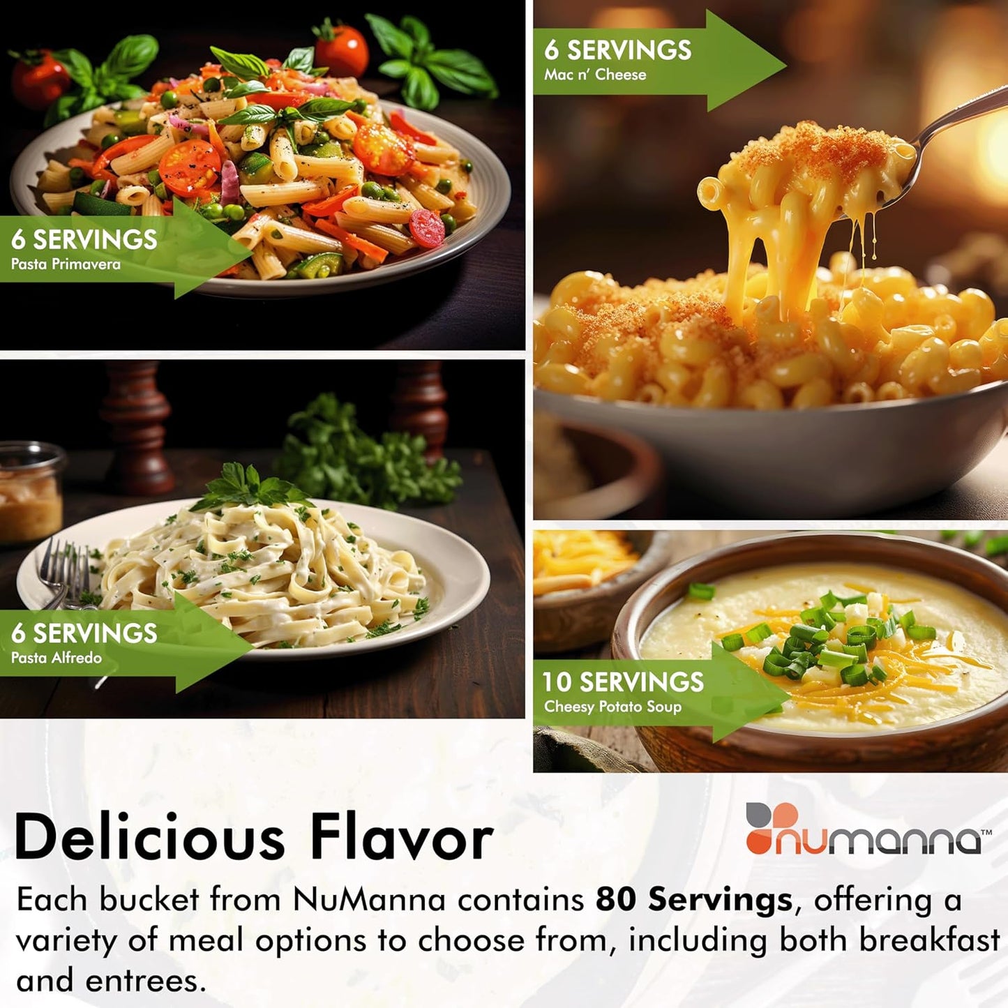 NuManna Grab-n-Go Bucket– 80 Servings Freeze-Dried Premade Meals | 25+ Year Shelf Life | Non-Perishable, Ready-to-Eat Breakfast & Dinner, Everyday Meals & Pantry Essentials | Emergency, Camping & Survival Food Kit | Made in USA