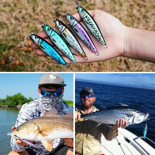 Goture Fishing Jigs Saltwater, 5PCS 100g Vertical Jigging Lures with Double Assist Hooks, Speed Fast Fall Jig Deep Sea Fishing Jigging Spoon Lures for Tuna,Salmon,Grouper Snapper, Kingfish
