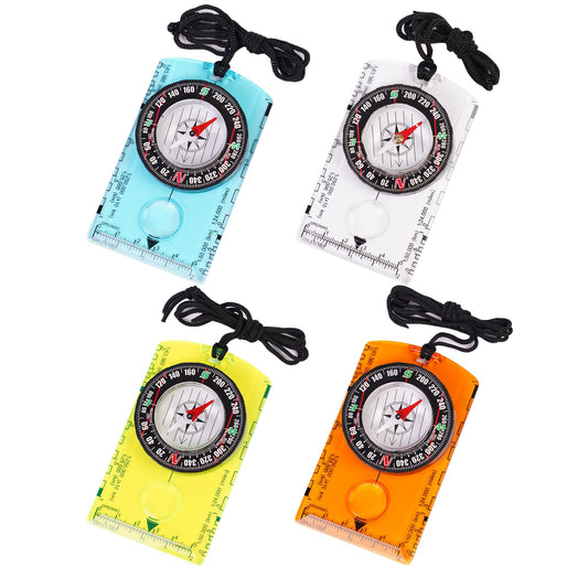 4 Pcs Outdoor Compass with Adjustable Declination,Magnifier,Ruler,Scale. Multifunctional Orienteering Waterproof Compass for Map Reading, Navigation, Hiking (Transparent+Blue+Green+Orange)