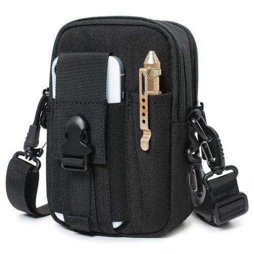 Tactical Molle Phone Pouch EDC Utility Belt Pouch Waist Bag with Shoulder Strap (Black)