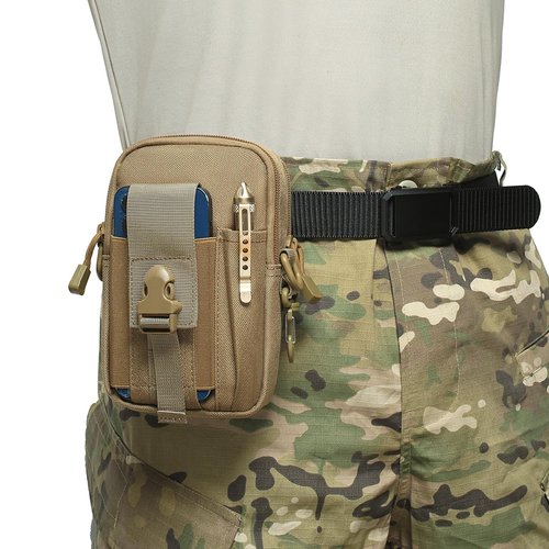 Tactical Molle Phone Pouch EDC Utility Belt Pouch Waist Bag with Shoulder Strap (Black)