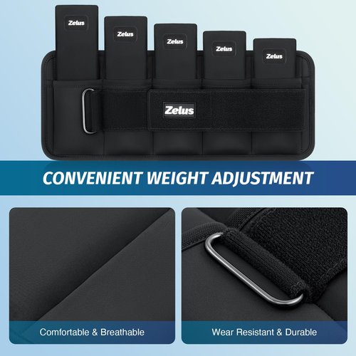 ZELUS 1 Pair Adjustable Ankle Weights, 5-10 lb Z-Fit Ankle Weights for Women Men, Ultra Thin Leg Weights for Women with Adjustable Straps, 1-5 lb per Arm Weight for Gym Home Yoga Jogging Walking