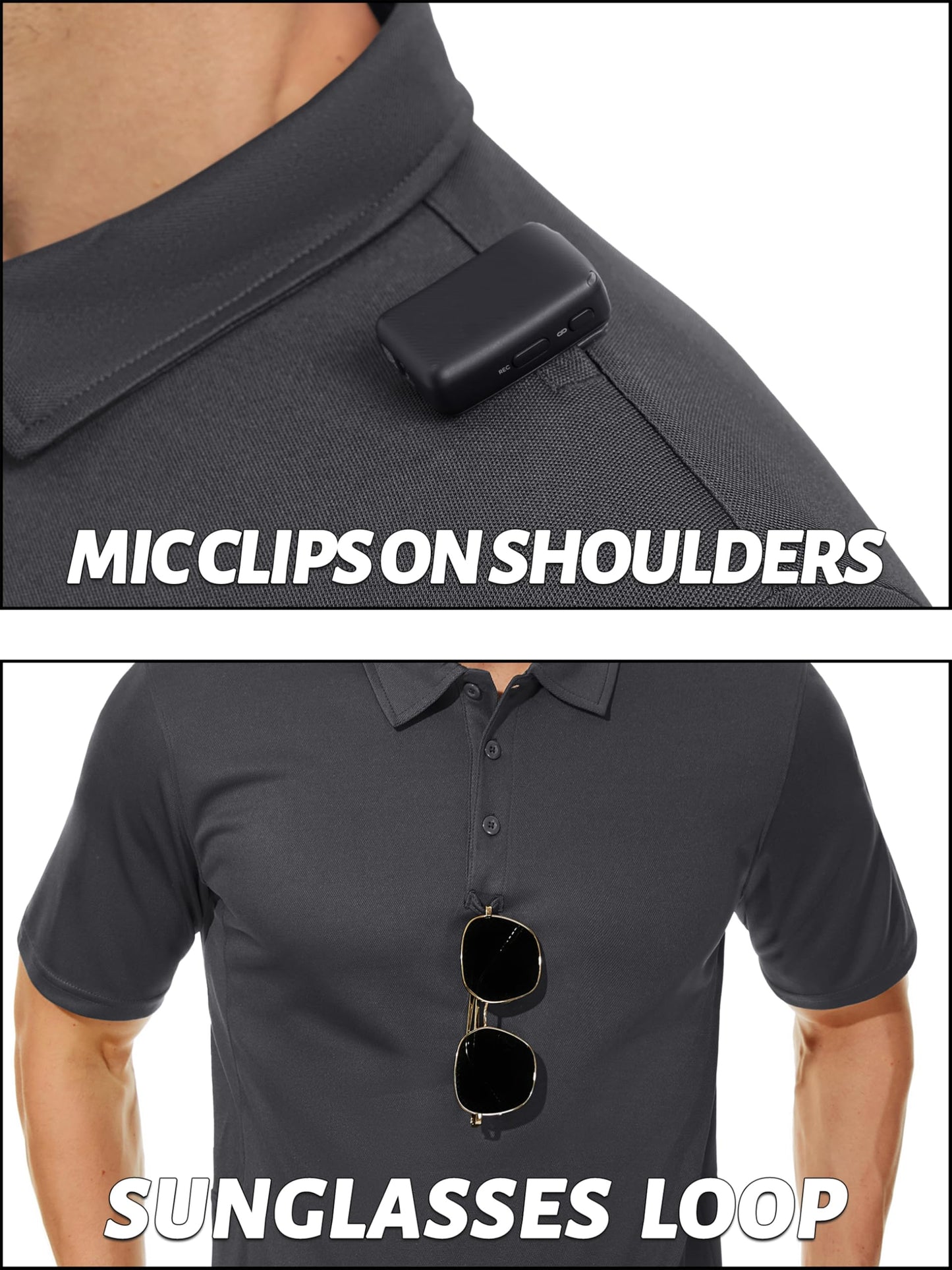 TACVASEN Polo Shirts for Men Dry Fit Short Sleeve Performance Collared Shirt Light UPF 50+ Tactical Work Golf Polos Dark Gray, L