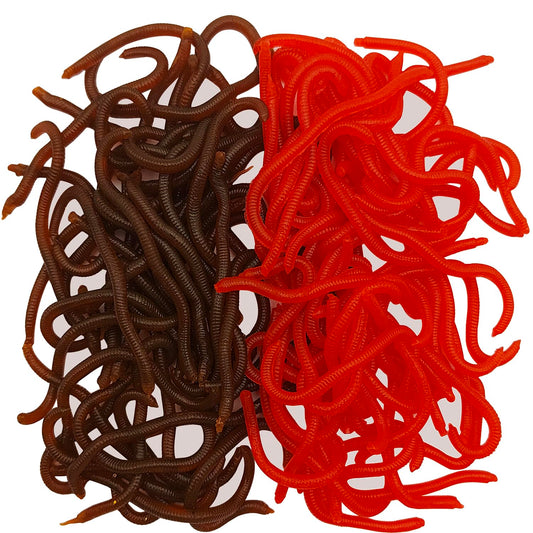 100 Pcs 3.3inch Soft Worms Fishing Lure Baits, Earthworms Baits Lifelike Fake Bloodworm, Fishing Soft Lure Grubs Worm, 2 Colors (Brown and Red)