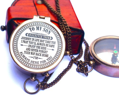 Engraved to My Son Brass Compass from Mom Dad, Father to Son Gifts, Birthday Baptism Confirmation Communion, Mom to Son Gifts for Graduation Day, Compass for Women Men Gift for Son