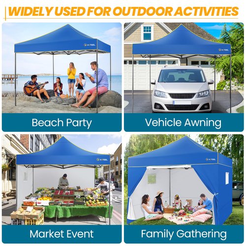 COBIZI 10x10 Pop Up Canopy Commercial Heavy Duty Instant Canopy with 4 Sidewalls, UV 50+ Silver Coated Waterproof Vendor Tent, Portable Shelter with Carry Bag, Event Tent for Parties Patio, Blue