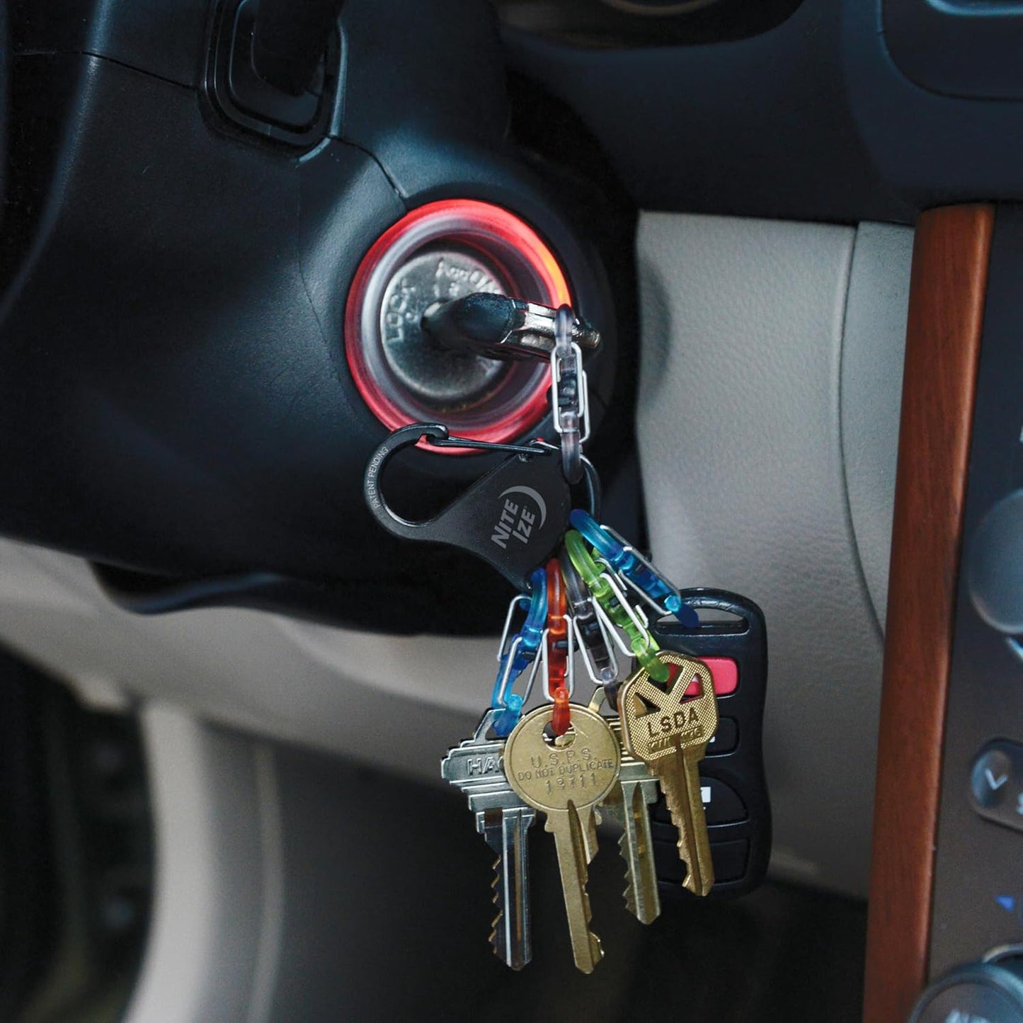 Nite Ize KeyRack Steel S-Biner - Plastic Key Carabiner Organizer with 6 S-Biners - Keychain Accessories to Hold Keys Securely and Separately