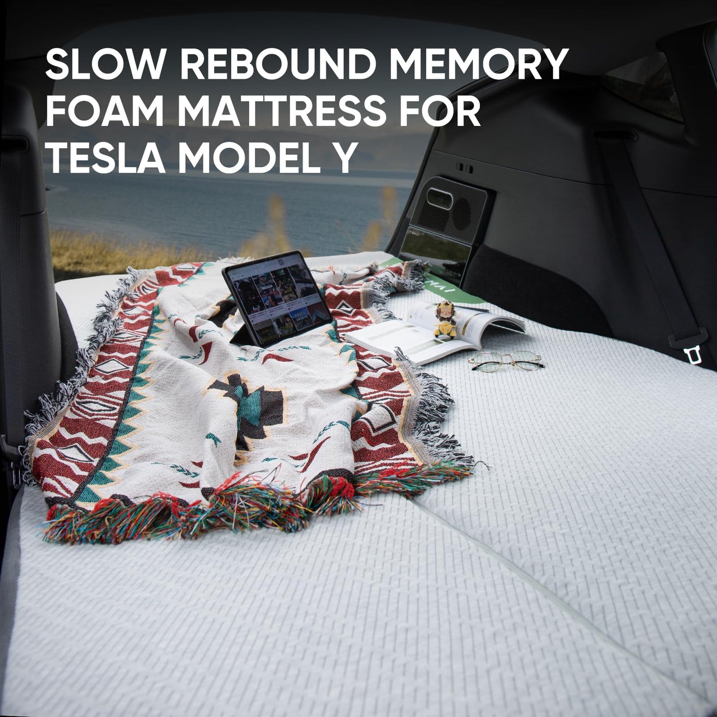AKwing Tesla Model Y Camping Mattress, Slow-Rebound Memory Foam Mattress for Tesla Model Y, Mid-Large SUV Sleeping Pad with Single/Double Mode, 4 Seasons Use