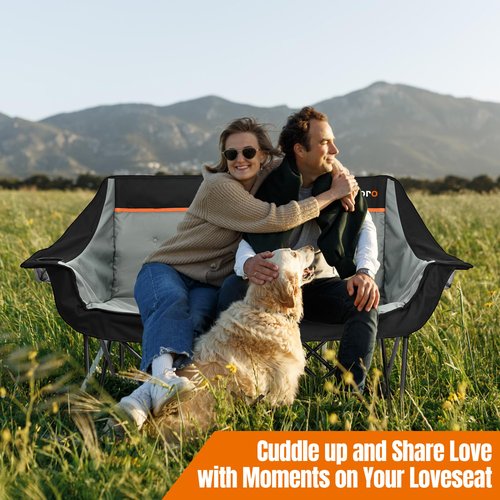 Newbro Oversized Double Camping Chair for Adults, Fully Padded Folding Camping Chairs Loveseat, Big Heavy Duty Outdoor Patio Lawn Chair with Arm Cup Holder
