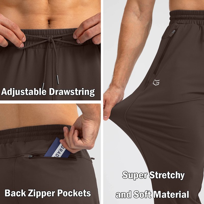 G Gradual Men's Sweatpants with Zipper Pockets Tapered Joggers for Men Athletic Pants for Workout, Jogging, Running (Brown, 3X-Large)