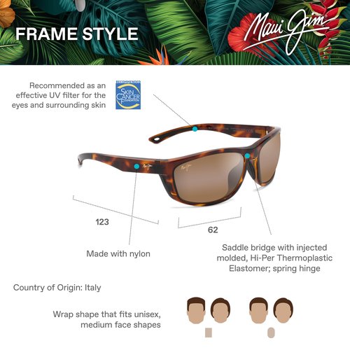 Maui Jim Men's and Women's Nuu Landing Polarized Wrap Sunglasses, Tortoise w/Black Rubber/HCL Bronze, Medium