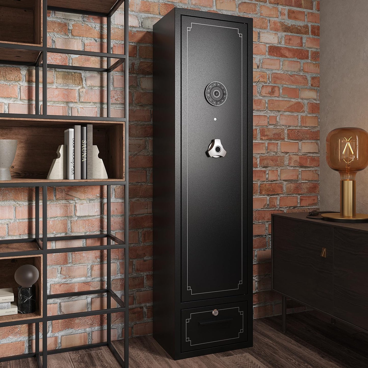 6 Gun Safes Gun Safe for Rifles and Pistols Heavy Duty Gun Cabinet for Rifles and Shotguns Rifle Safes for Home Gun Safe Clearance Gun Locker with Drawer Digital Lock and Removable Shelf