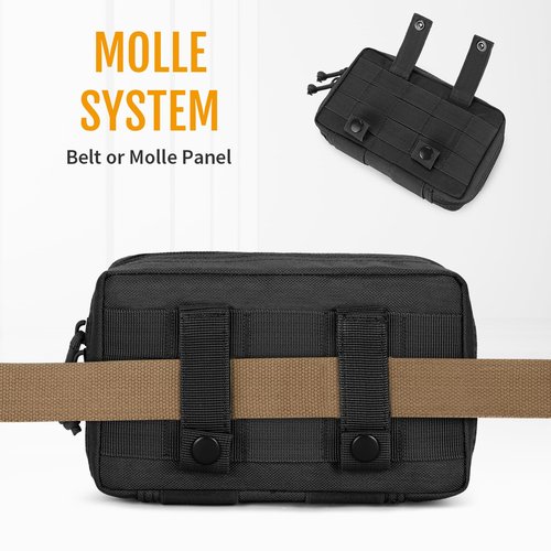 CamGo Tactical Molle Admin Pouch Military EDC Utility Bag Horizontal Modular Pouches with Removable Inner Accessory Pockets (Black)