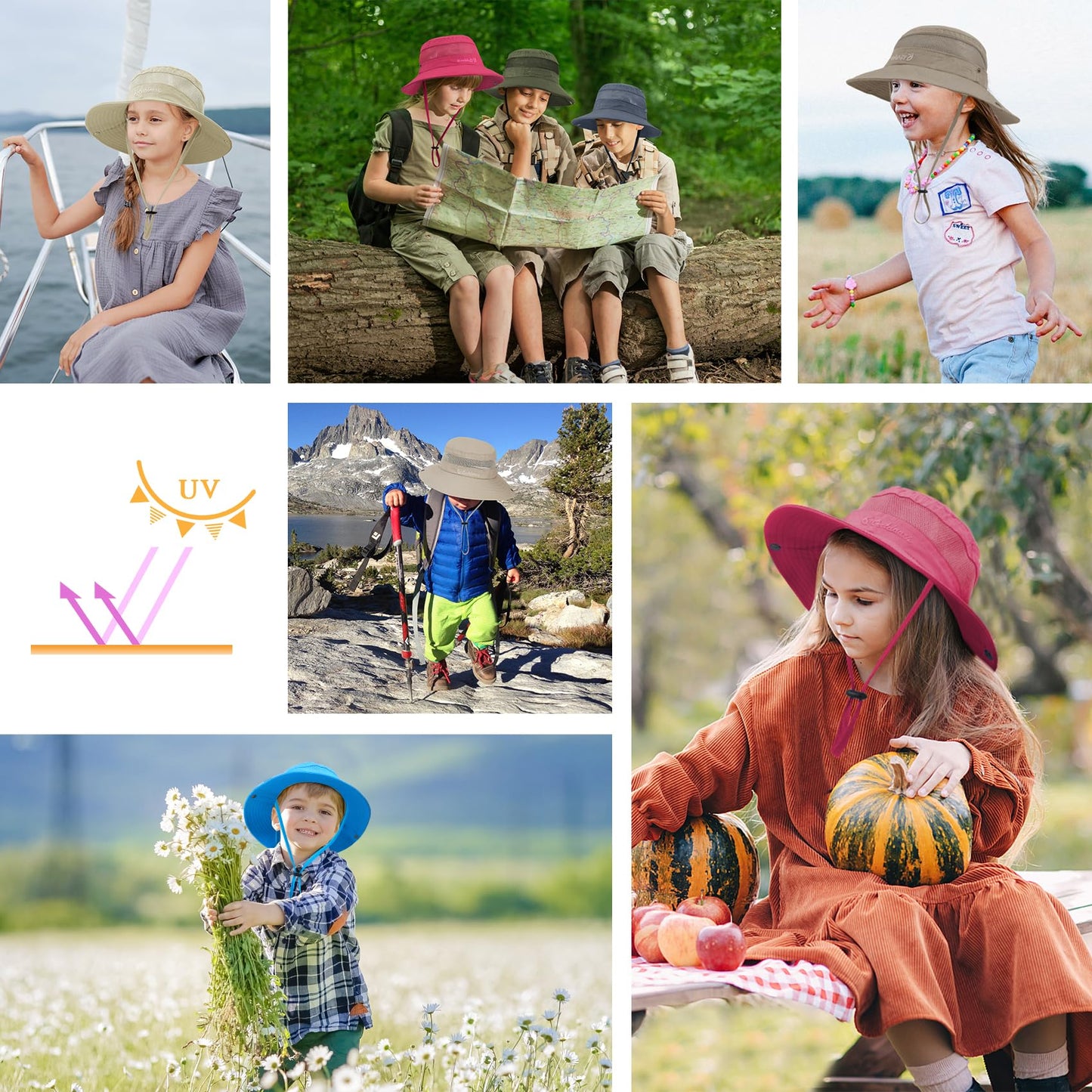 Durio UPF 50+ Sun Hat for Kids - Wide Brim Protection, Breathable Bucket Hat for Boys & Girls, Fishing - Dark Khaki & Dark Grey, 5-13 Years