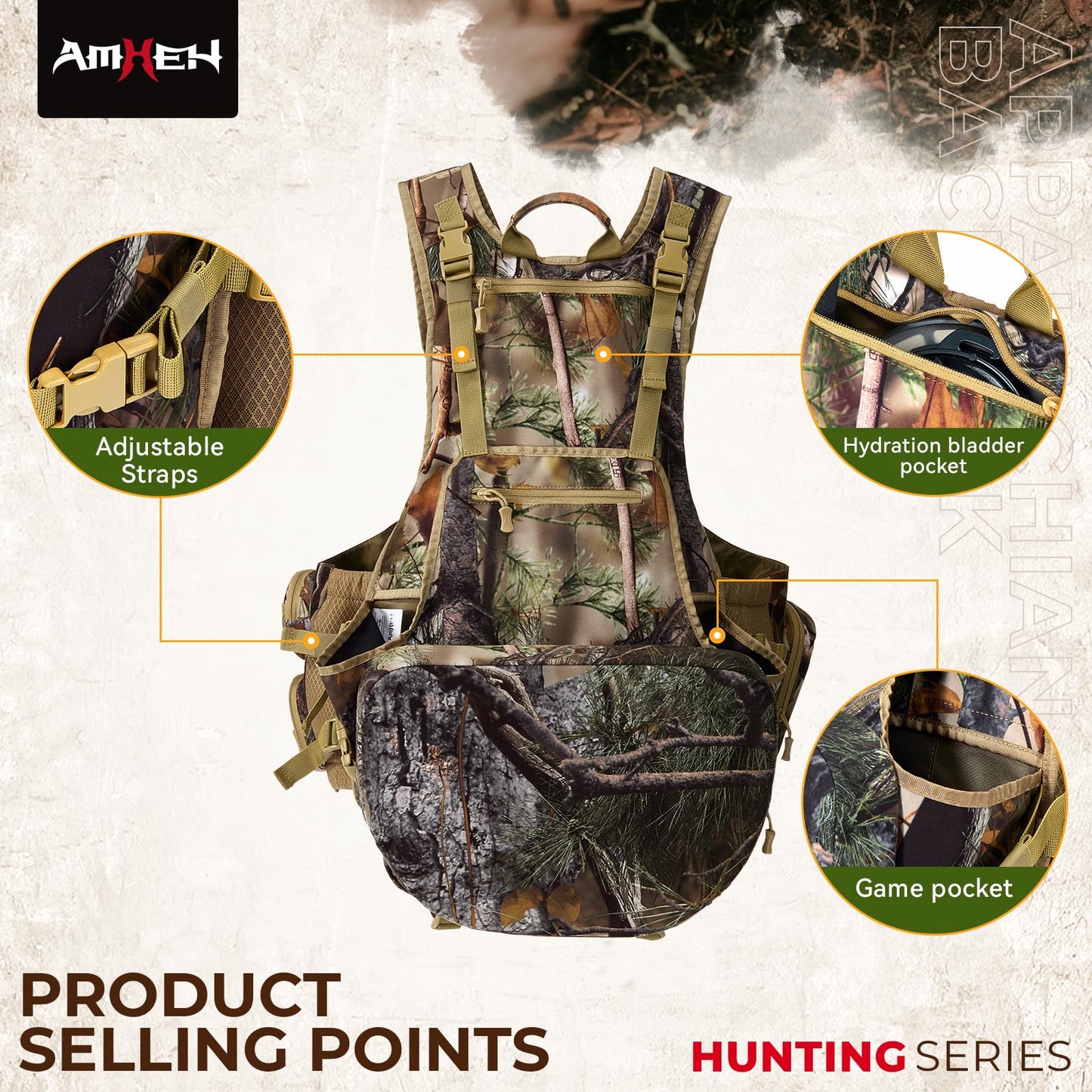 AMHEH Tactical Outdoors Vest for Men Hunting Vest with Magnetic Seat Cushion Game Pouch Adjustable Breathable Gear Accessories