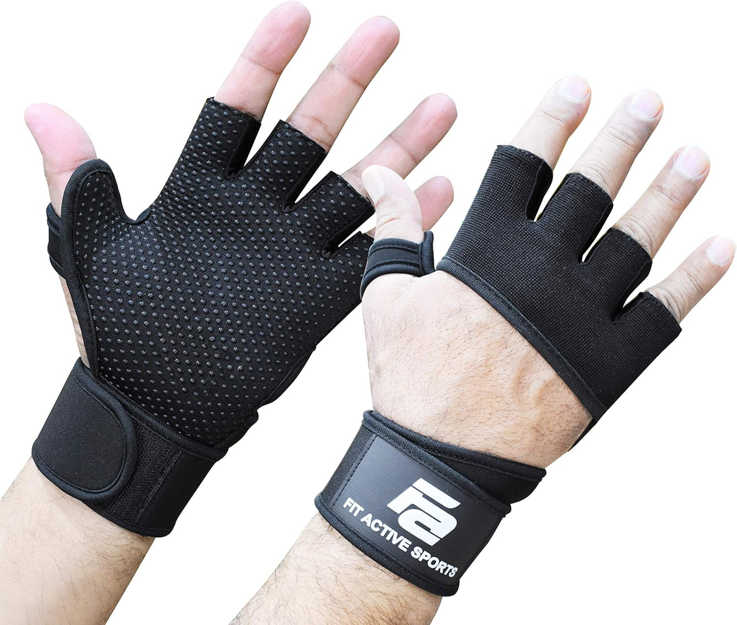 Fit Active Sports RX2 Weight Lifting Workout Gloves with Built-in Wrist Wraps - Gym Gloves with Wrist Support Durable Non-Slip Palm Padding to Avoid Calluses - for Men & Women
