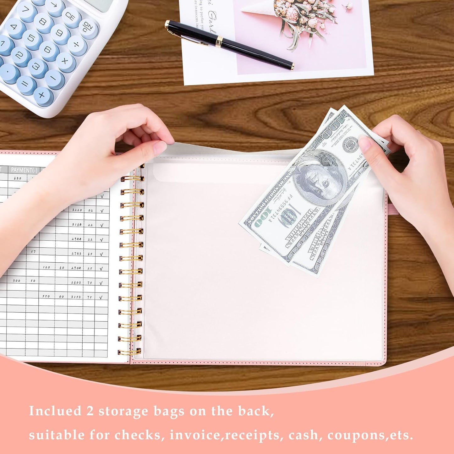 Accounting Ledger Book for Personal & Small Business Bookkeeping, Horizontal Income and Expense Tracker Notebook with Calendar, Hardcover Columnar Log Journal 10.78" x 8", Black