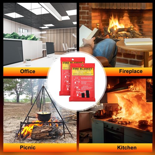 Macarrie 40''x 40'' Fire Blanket Emergency with Hooks and Gloves Fire Suppression Blanket Fiberglass Safety Fireproof Survival for Kitchen Home Camping Picnic Warehouse Car(20 Pack)