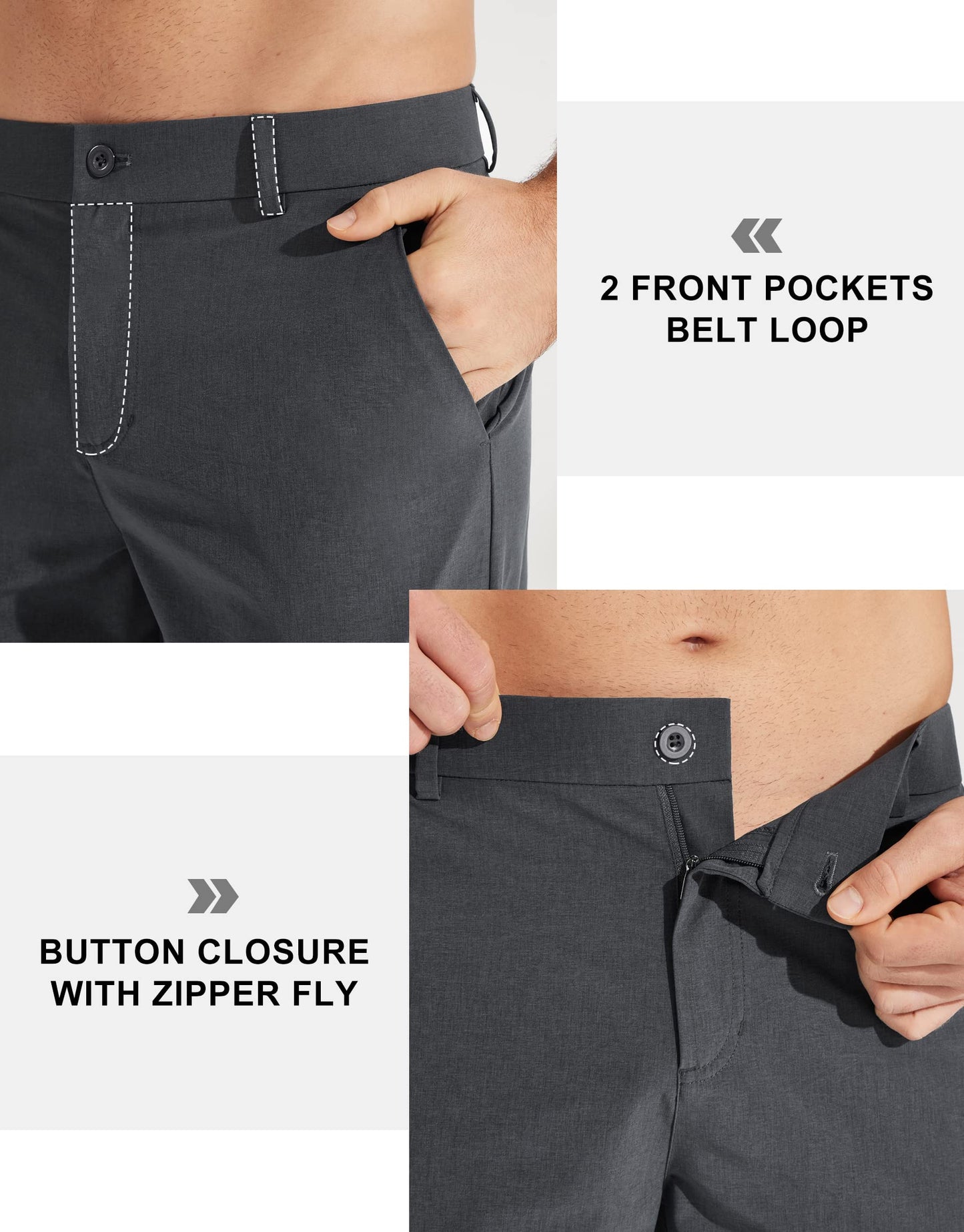 Libin Mens Golf Pants Classic Fit Stretch Work Dress Pants 32" Quick Dry Lightweight Business Casual Trousers Comfort Water Resistant, Iron Grey, 38W x 32L