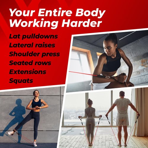 Tube Resistance Bands, 5 Exercise Bands, 10–50 lb, Tough Exercise Equipment Made of Durubbex, Resistance Bands for Working Out w/Ankle Straps & Door Anchor, Fitness & Workout Equipment
