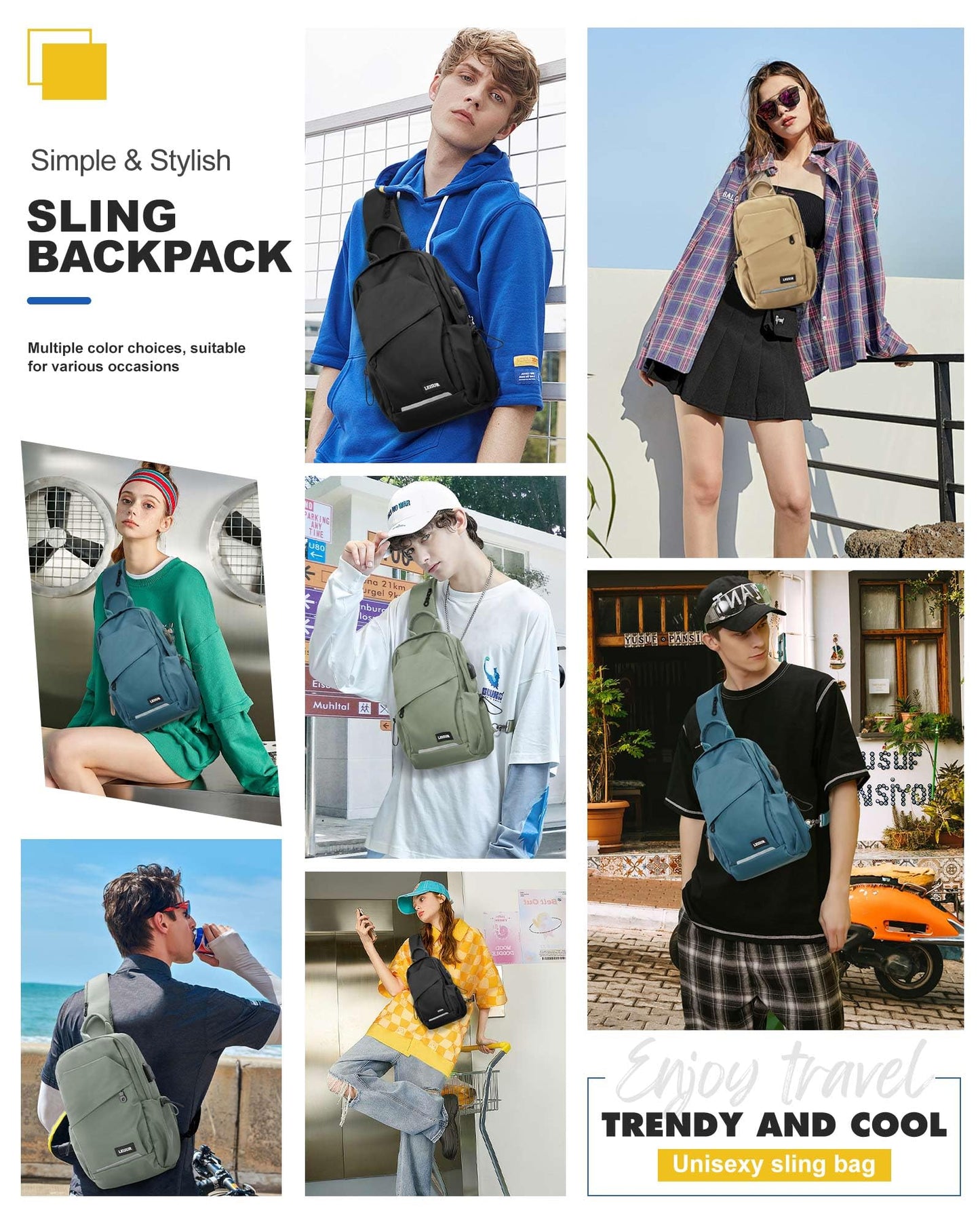 Black Crossbody Sling Backpacks Sling Bag for Men Women, Small Shoulder Backpack Motorcycle Chest Bags One Strap Backpack, Mini Chest Daypack for Casual Travel Hiking Gym Outdoor Sports