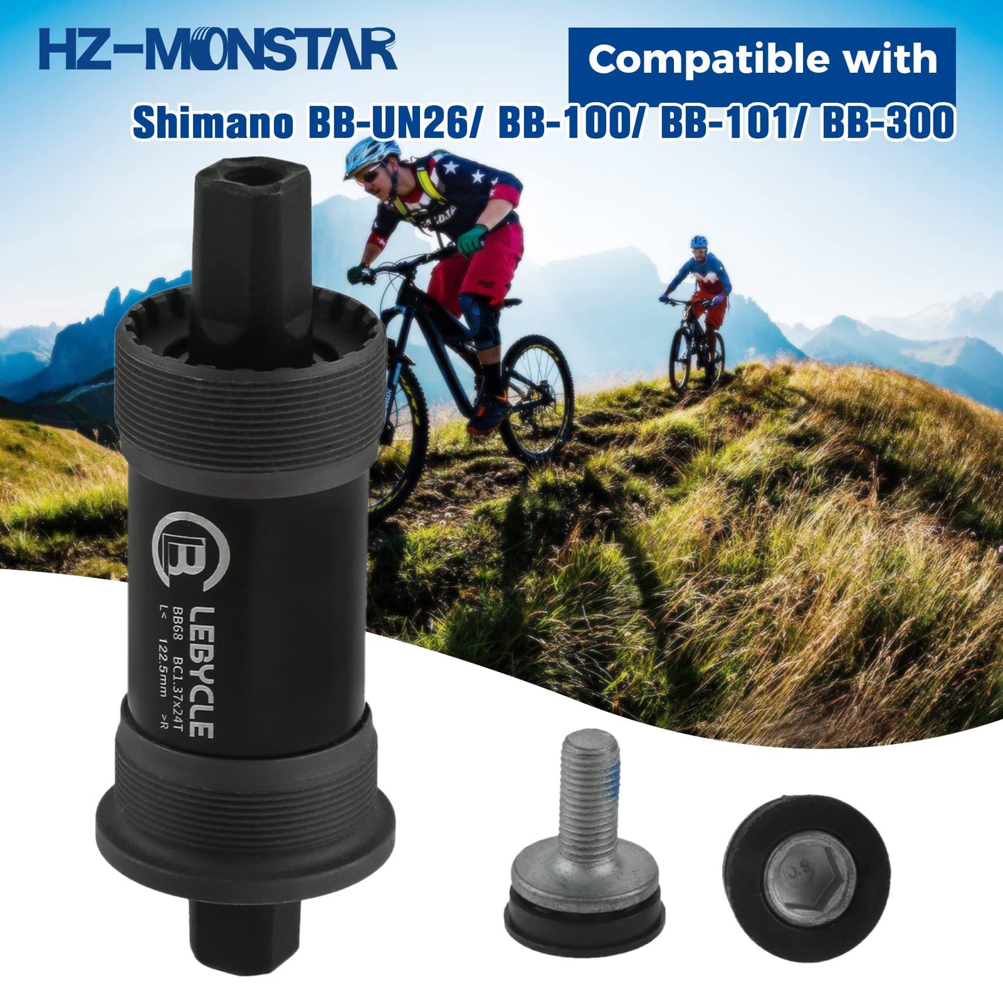 HZ-MONSTAR Square Tapered Bottom Bracket, Bike Bottom Bracket Power Spline Bottom Bracket with Screws for Square Tapered Spindle Crank 68mm x 122.5mm