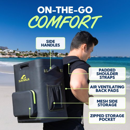 Sun Ninja Backpack Cooler - Insulated Leak Proof Beach Bag - 100% Waterproof Travel Picnic Backpacks for Men & Women - Keeps Drinks Cold for up to 48 Hours - Up to 36 Cans - Grey