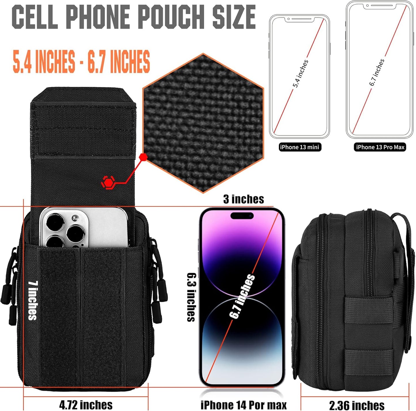 IronSeals Multipurpose Tactical Nylon Molle Utility EDC Pouch Waist Pack Detachable Strap with Flag Patch for iPhone 15 Pro Max/15 Pro/15/14 Plus/14 Pro Max/13 Pro Max/12 Pro Max/11 Pro Max
