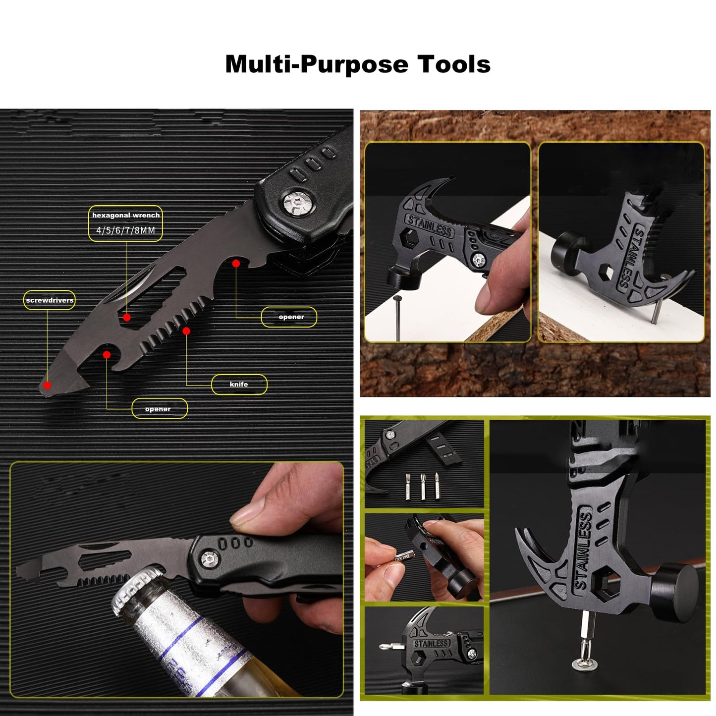 GCFTIFF All in One Survival Tools Hammer Multitool, Camping Hunting Hiking Presents,Cool Gadgets for Boyfriend Husband Grandpa Women Birthday Valentines