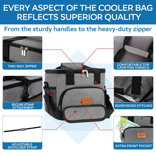 Vihicamp Portable Soft Cooler Bag - 24 Can Insulated Camping Cooler, Leakproof Collapsible Soft Sided Cooler for Drink, Suitable for Picnic, Lunch, Beach, Outdoor, Road Trip, Work, Ice Chest