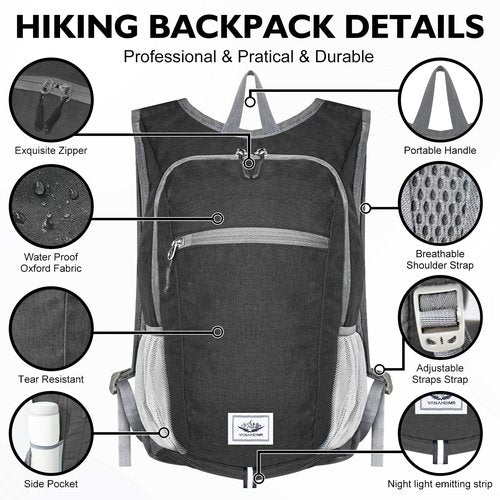 NB2GHYQJ Hiking Backpack Small Lightweight Packable Foldable foldable backpack Packable Camping Hiking for Backpack (Black)