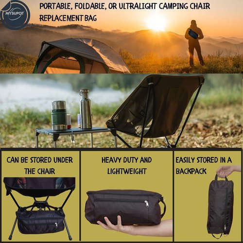 MYSUPOT 14"x4"x6" (Black) Replacement Bag for Portable, Lightweight, Ultralight, Foldable, Portable, Compact Camping Chair w/Front Pocket - 420D Oxford Polyester Fabric