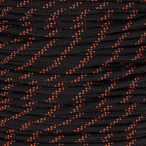 Paracord Planet Black 550lb Paracord – 7 Strand Type III Tactical Parachute Cord for Hiking, Camping, and Crafting – Reflective Black with Orange Tracers (100 ft)