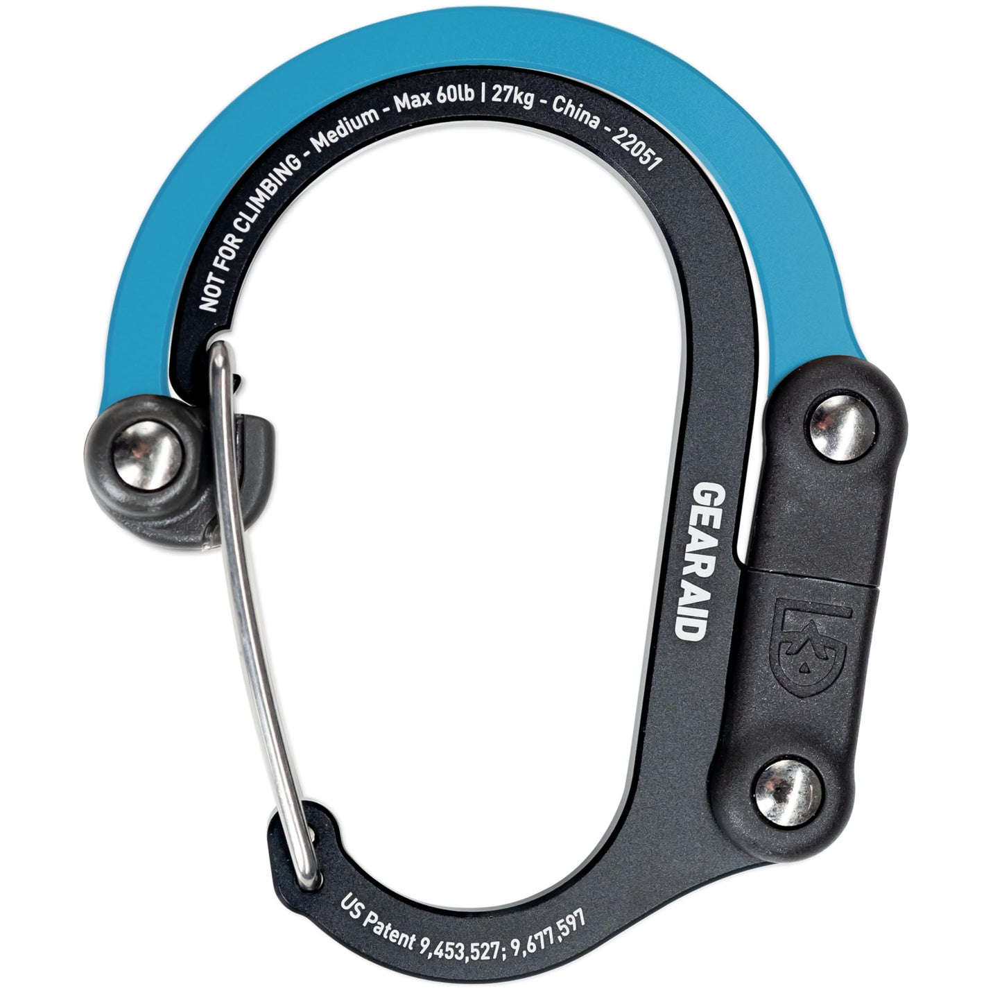 GEAR AID HEROCLIP Carabiner Gear Clip and Hook (Medium) for Camping, Backpack, and Garage Organization, Black and Blue, 2 Pack