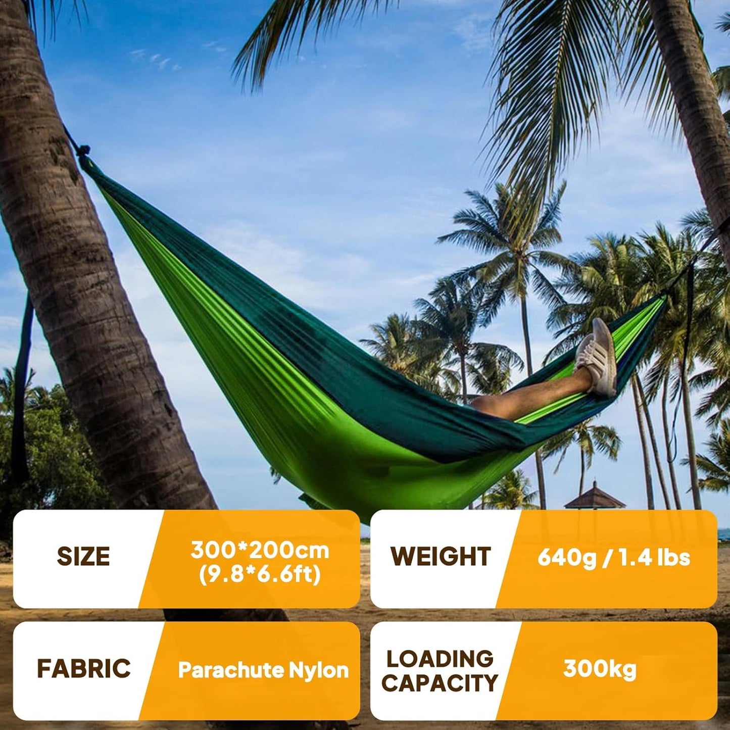 NATUREFUN Ultra-Light Travel Camping Hammock | 300kg Load Capacity,Breathable,Quick-Drying | 2 x Premium Carabiners,2 x Nylon Slings Included | Outdoor Indoor Garden