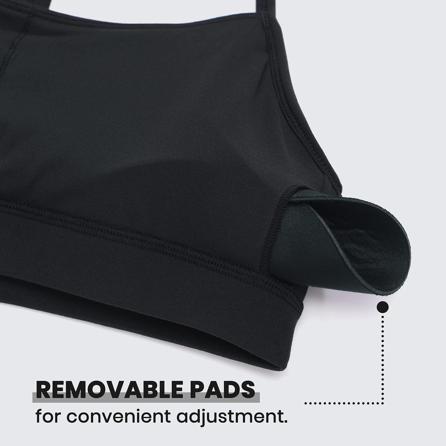 CRZ YOGA Butterluxe Y Back Sports Bras for Women - Padded Racerback Low Impact Spaghetti Thin Strap Workout Yoga Top Black Medium