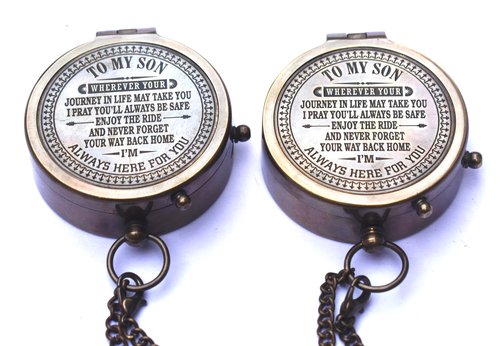Engraved to My Son Brass Compass from Mom Dad, Father to Son Gifts, Birthday Baptism Confirmation Communion, Mom to Son Gifts for Graduation Day, Compass for Women Men Gift for Son