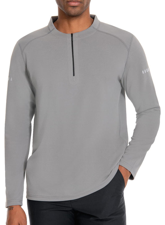 IBIH Men's Workout T-Shirt 1/4 Zip Long Sleeve Athletic Sweater Mock Neck Shirt Elastic Breathable Fabric Medium-Weight,Light Grey,Small