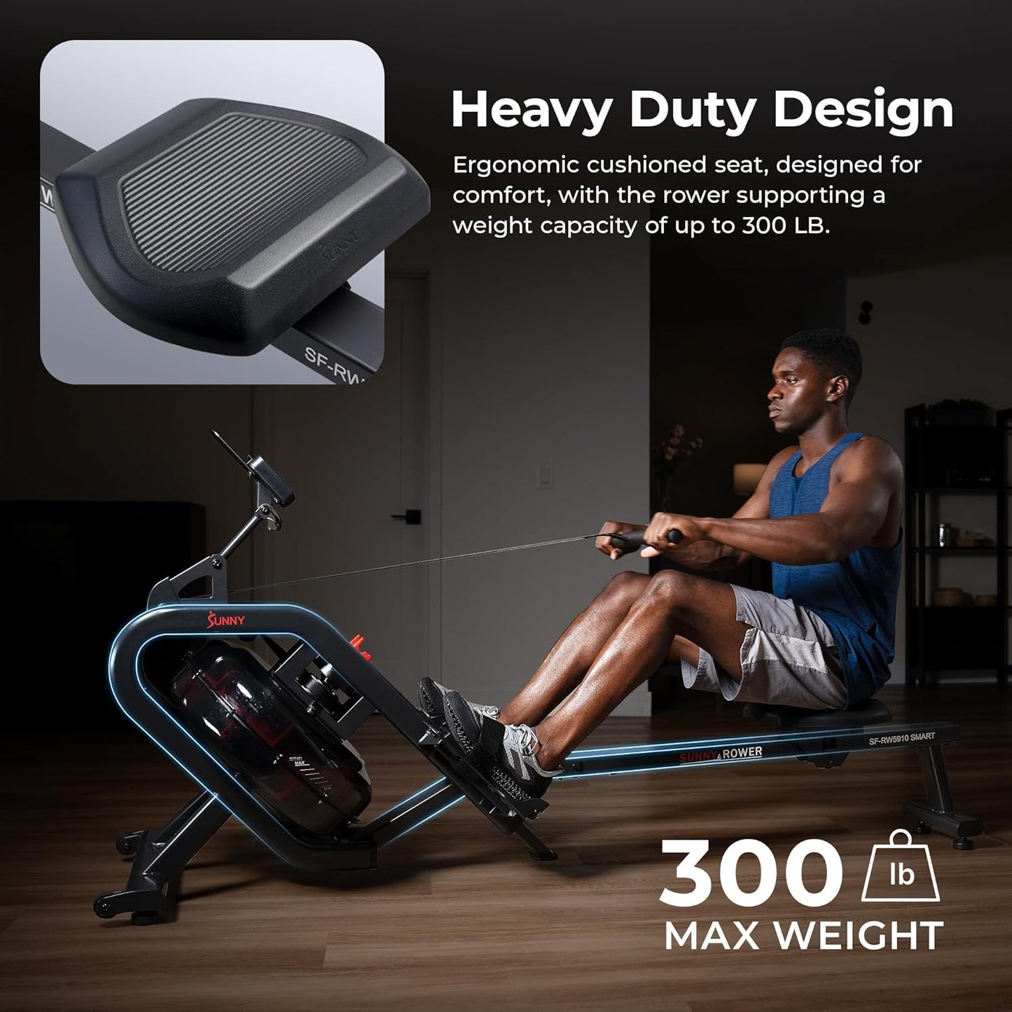 Sunny Health & Fitness Foldable Rowing Machine for Home - Full-Body Low-Impact Workout, Quiet Operation & Free SunnyFit App