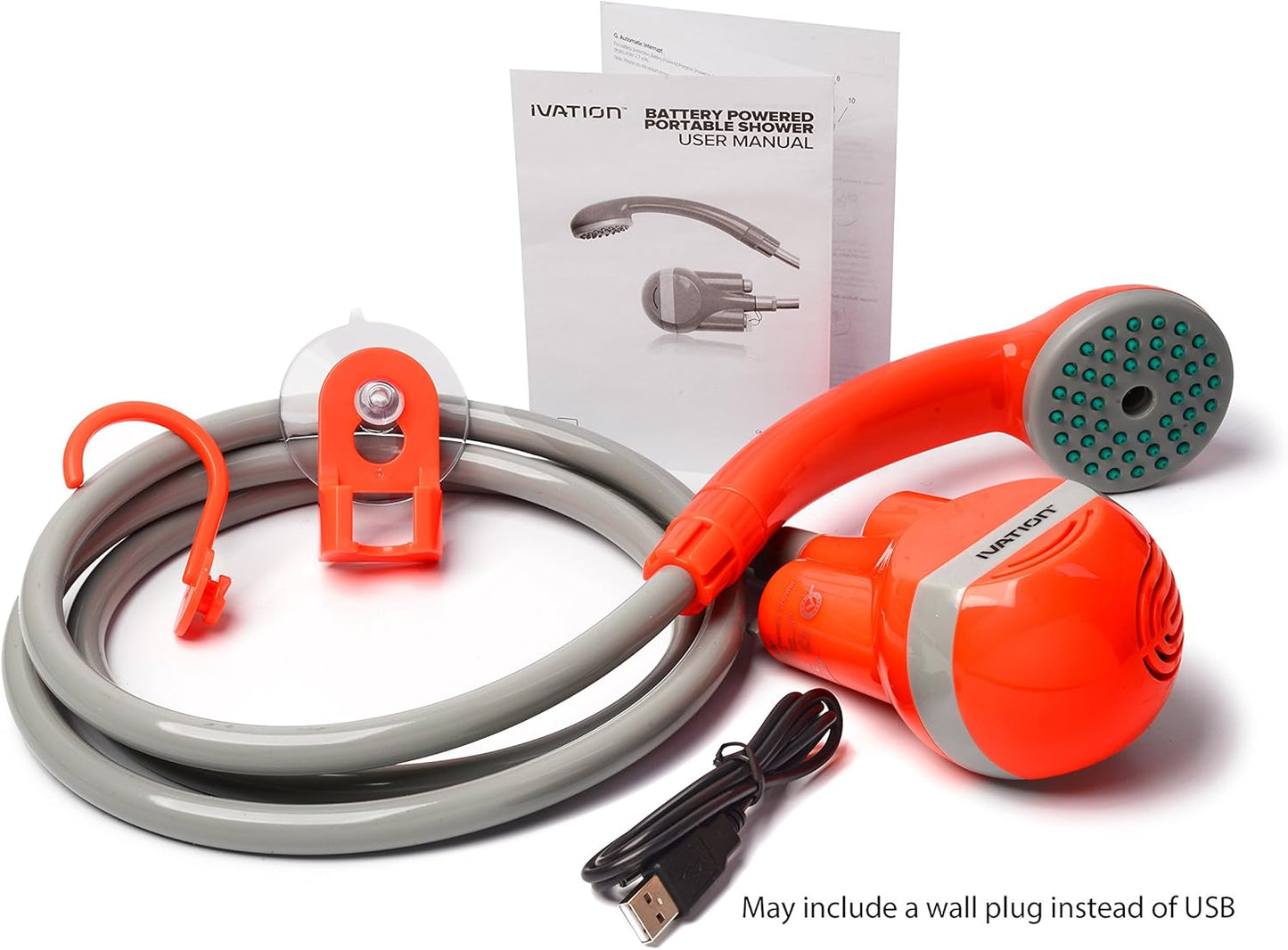 Ivation Portable Outdoor Shower, Battery Powered - Compact Handheld Rechargeable Camping Showerhead - Pumps Water from Bucket Into Steady, Gentle Shower Stream