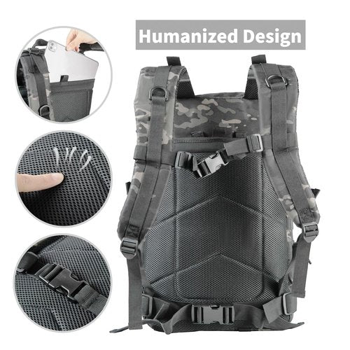 BeigeSwan 35L Capacity Military Tactical Backpack Large Army 3 Day Assault Pack Molle Bag Backpacks Laptop Backpack for Men (Black Camo)