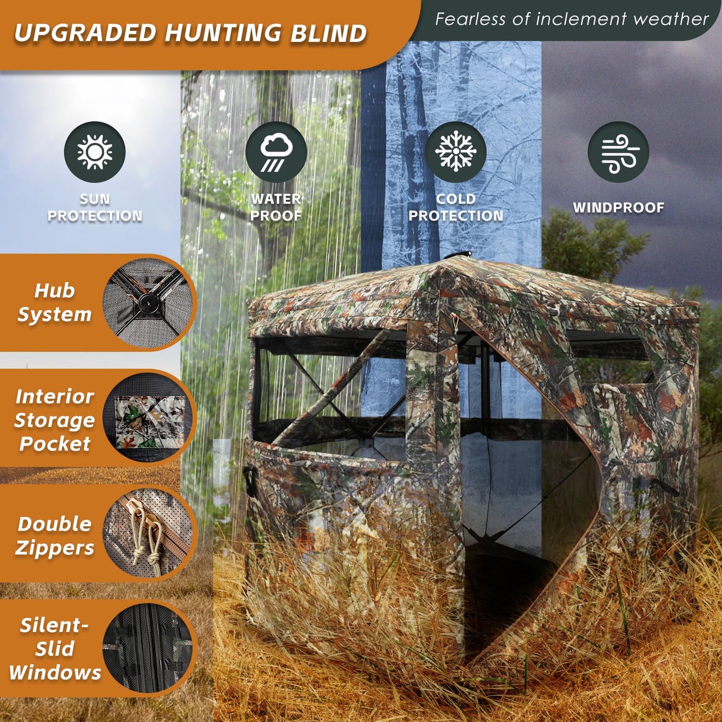 FUNHORUN Hunting Blind with Floor Mat, 360 Degree See Through Ground Blind with Carrying Bag, 3/4 Person Pop Up Camouflage Tent Portable Concealed Shelter