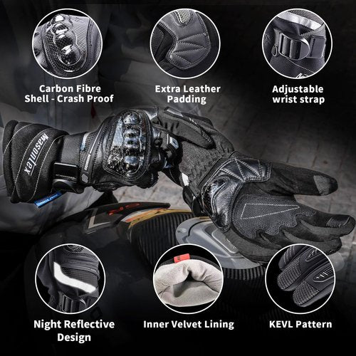 Masontex Motorcycle Gloves for Men and Women Winter Touchscreen Waterproof Riding Gloves for Dirt Bike Motorbike Motocross BMX ATV UTV (M37-Black, M)