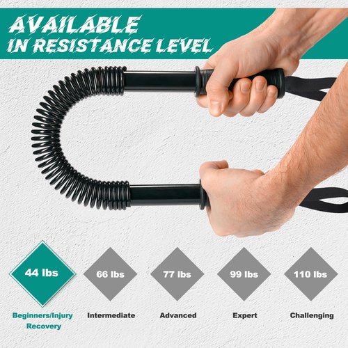 Power Twister Bar (44LB) – Arm & Forearm Workout Equipment for Men & Women, Heavy Duty Spring Steel Wrist & Chest Strengthener with Non-Slip Handles, Home Gym Fitness Tool