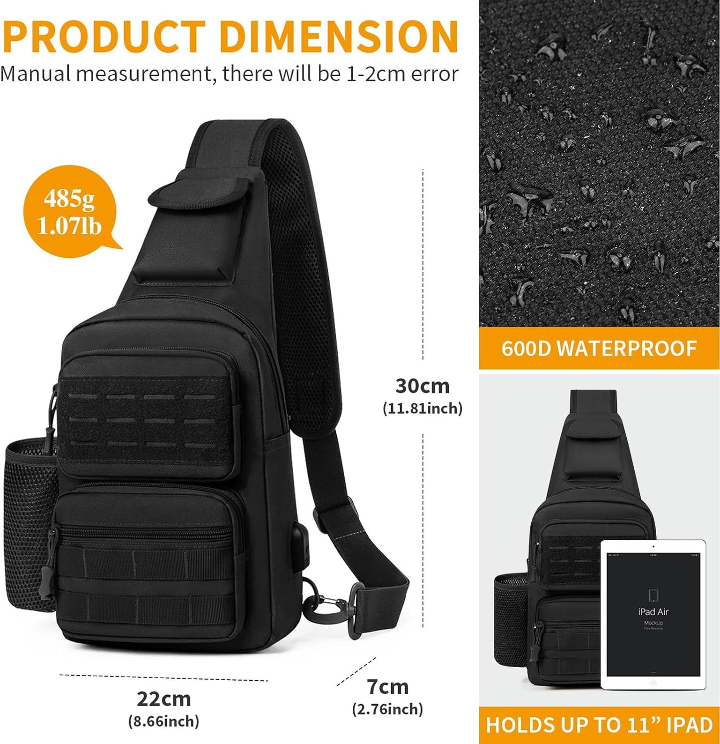 HUNTVP Small Tactical Sling Chest Pack Bag Molle Daypack Backpack Military Crossbody，Type1- ACU Camouflage