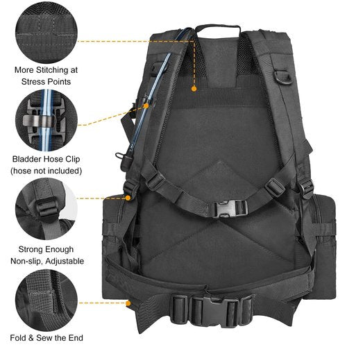 CVLIFE 60L Tactical Backpack for Men Women Military Large Army Rucksack With D-Ring Molle Clips Compass Accessories 3 Day Bug Out Survival Molle Bag Hiking Camping Gym Daypack Backpacks,Black