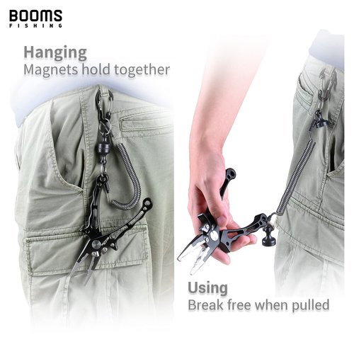 Booms Fishing MRC Magnetic Net Release for Fly Fishing, Magnetic Quick Release Keychain, Magnet Clip Release with Coiled Lanyard, 2pcs