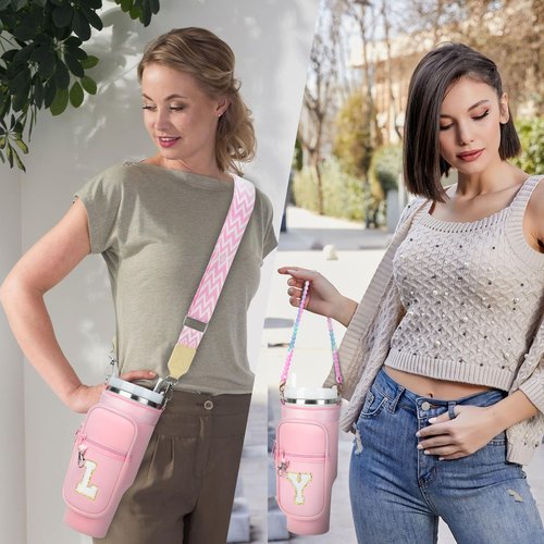 LOKASS Stanley Cup 40oz Water Bottle Holder, Personalized Carrier Bag with Strap, Gifts for Fans