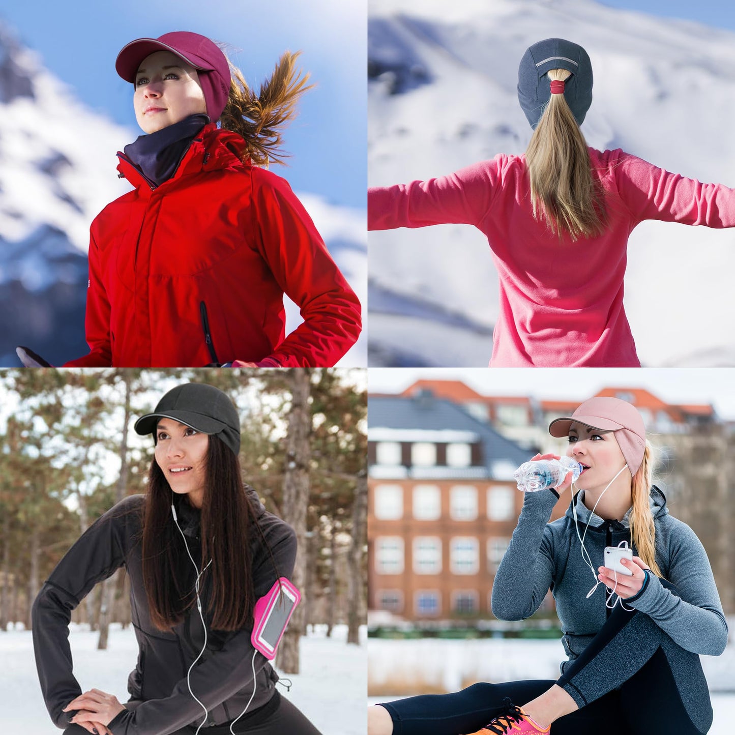 GADIEMKENSD Winter Running Baseball Cap Women Ponytail Beanie with Ear Warmer Hiking Hat Reflective Fleece Ball Cap Warm Ear Flaps Cold Weather for Hunting Snow Skiing Sports Black